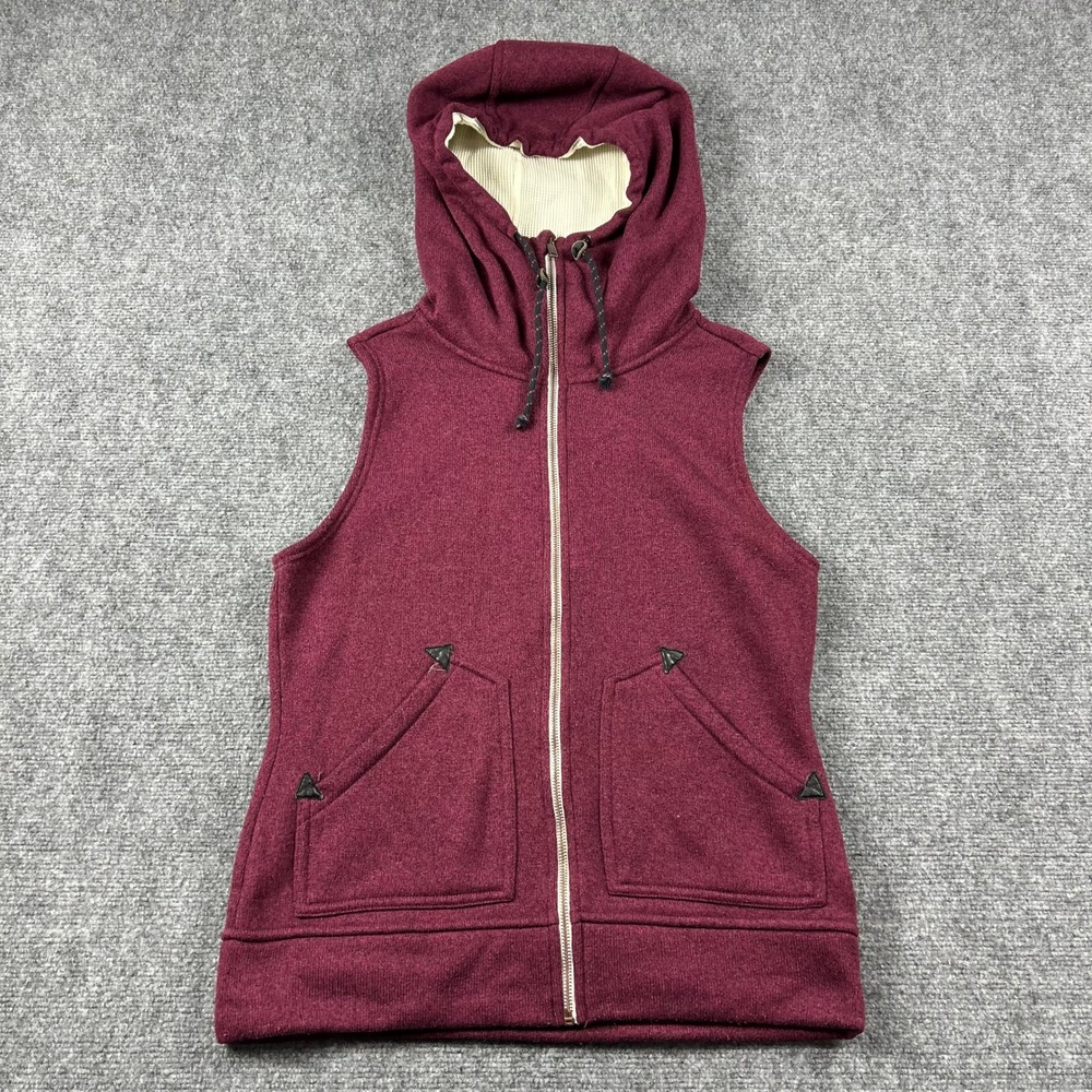 Burton Vest Womens Medium Maroon Fleece‎ Lined Hooded Dryride Full Zip Layering
